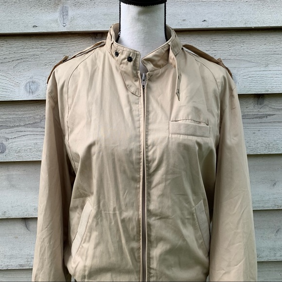 Vintage 80s Tan Khaki Zip Up Front Long Sleeve Collared Utility Bomber Jacket - Picture 7 of 16
